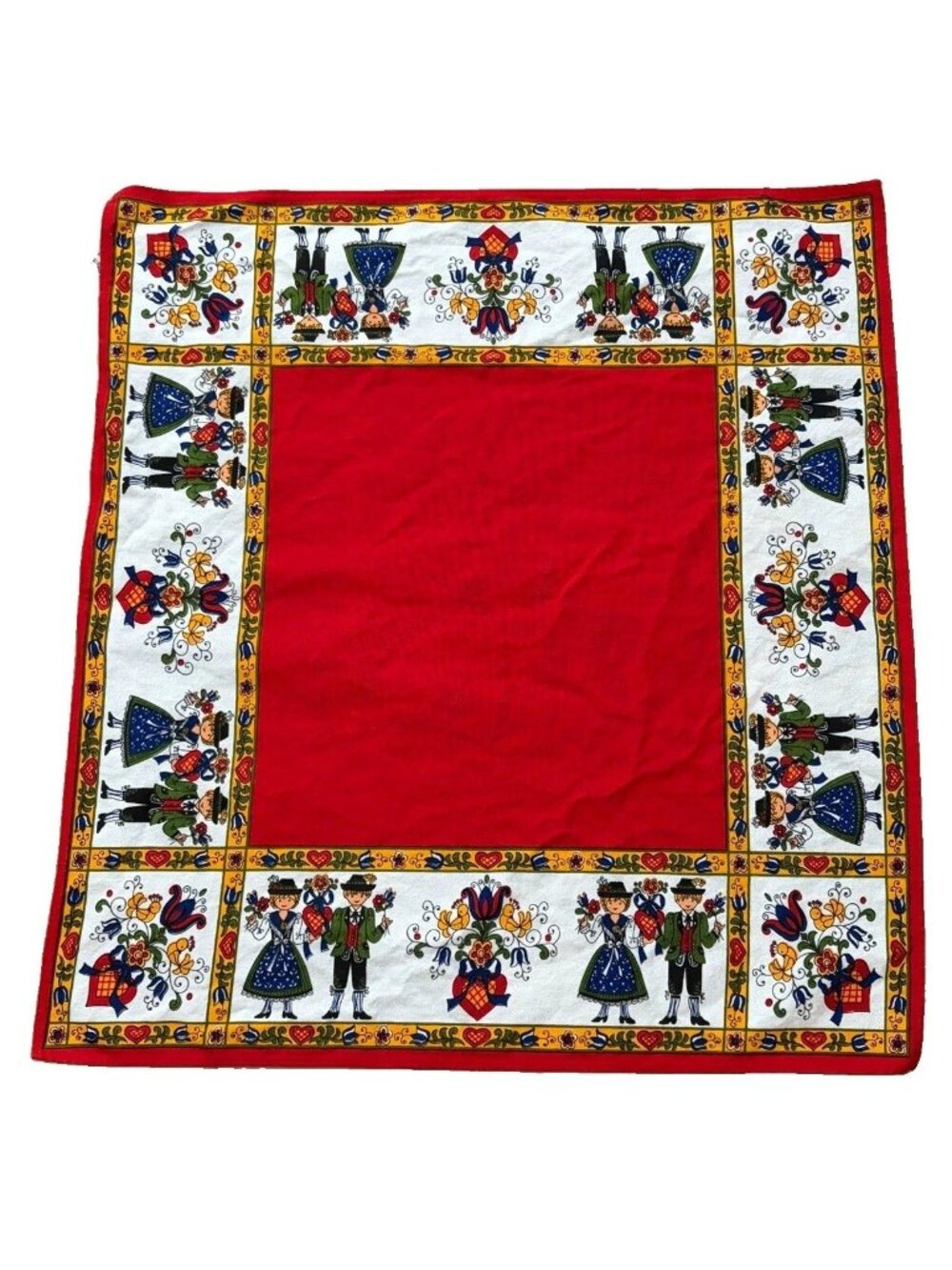1960's Kolf Austria Folk Art Red White Cotton Tablecloth 26” By 29” EUC